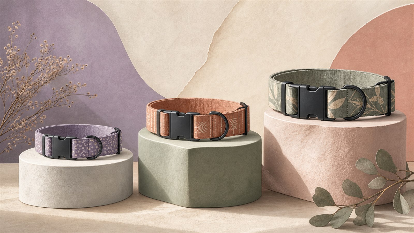 Editorial illustration of a professional dog collar catalog range