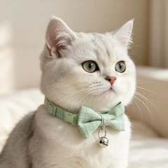 New Hot Selling Plaid Bow Pet Collar, Eco-Friendly Soft Woven Fabric Adjustable Dog Cat Collar, Cute Bell Decor Daily Walking Neck Strap