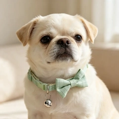 New Hot Selling Plaid Bow Pet Collar, Eco-Friendly Soft Woven Fabric Adjustable Dog Cat Collar, Cute Bell Decor Daily Walking Neck Strap