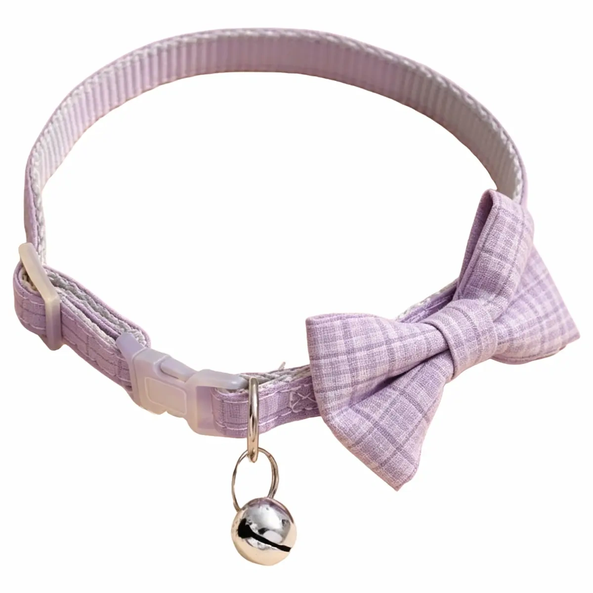 New Hot Selling Plaid Bow Pet Collar, Eco-Friendly Soft Woven Fabric Adjustable Dog Cat Collar, Cute Bell Decor Daily Walking Neck Strap