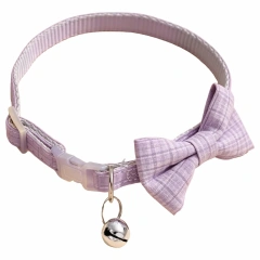 New Hot Selling Plaid Bow Pet Collar, Eco-Friendly Soft Woven Fabric Adjustable Dog Cat Collar, Cute Bell Decor Daily Walking Neck Strap