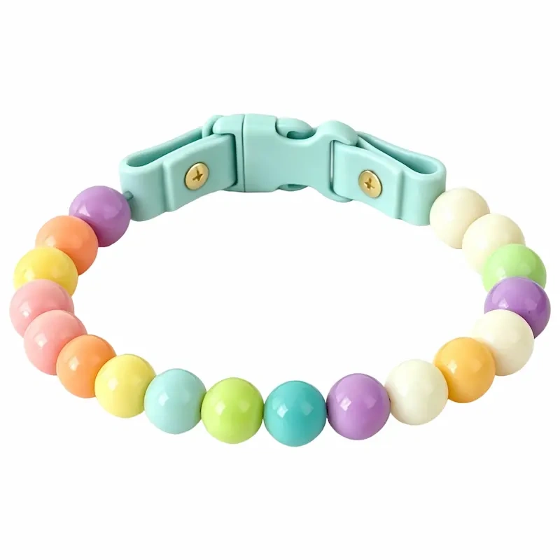 New Hot Macaron Beaded Pet Collar, Cute Glossy Resin Bead Dog Collar with Quick Release Safety Buckle, Adjustable Pastel Color Pet Neck Collar for Dogs, Customizable Wholesale Pet Supplies