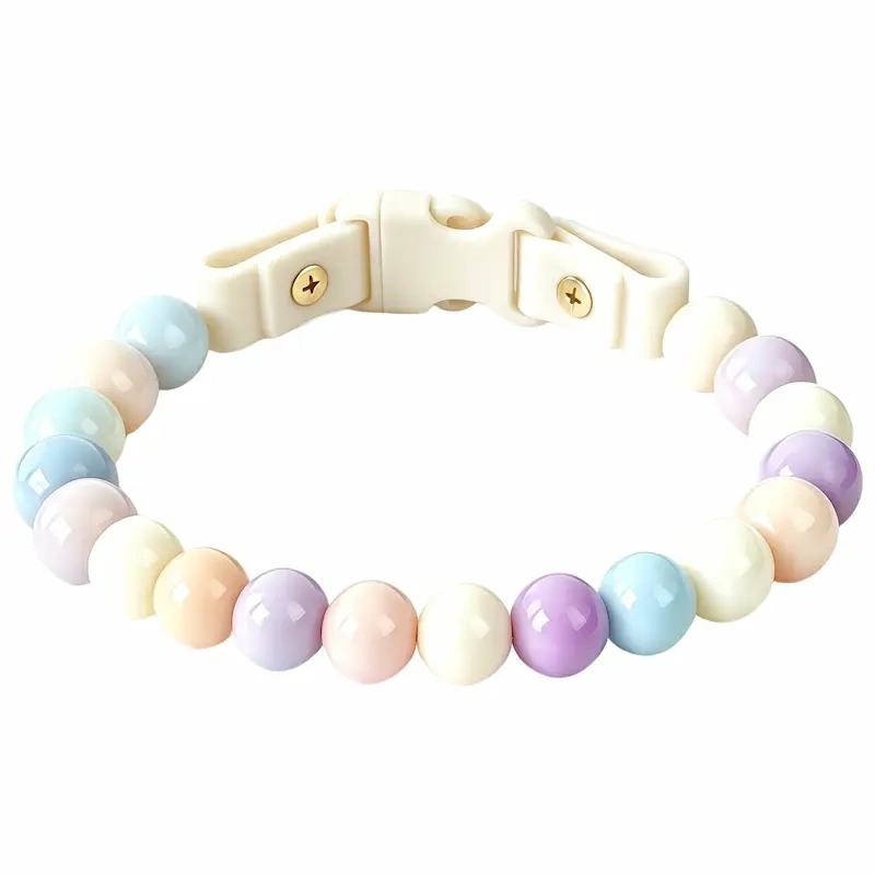 New Hot Macaron Beaded Pet Collar, Cute Glossy Resin Bead Dog Collar with Quick Release Safety Buckle, Adjustable Pastel Color Pet Neck Collar for Dogs, Customizable Wholesale Pet Supplies