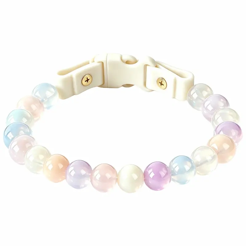 New Hot Macaron Beaded Pet Collar, Cute Glossy Resin Bead Dog Collar with Quick Release Safety Buckle, Adjustable Pastel Color Pet Neck Collar for Dogs, Customizable Wholesale Pet Supplies