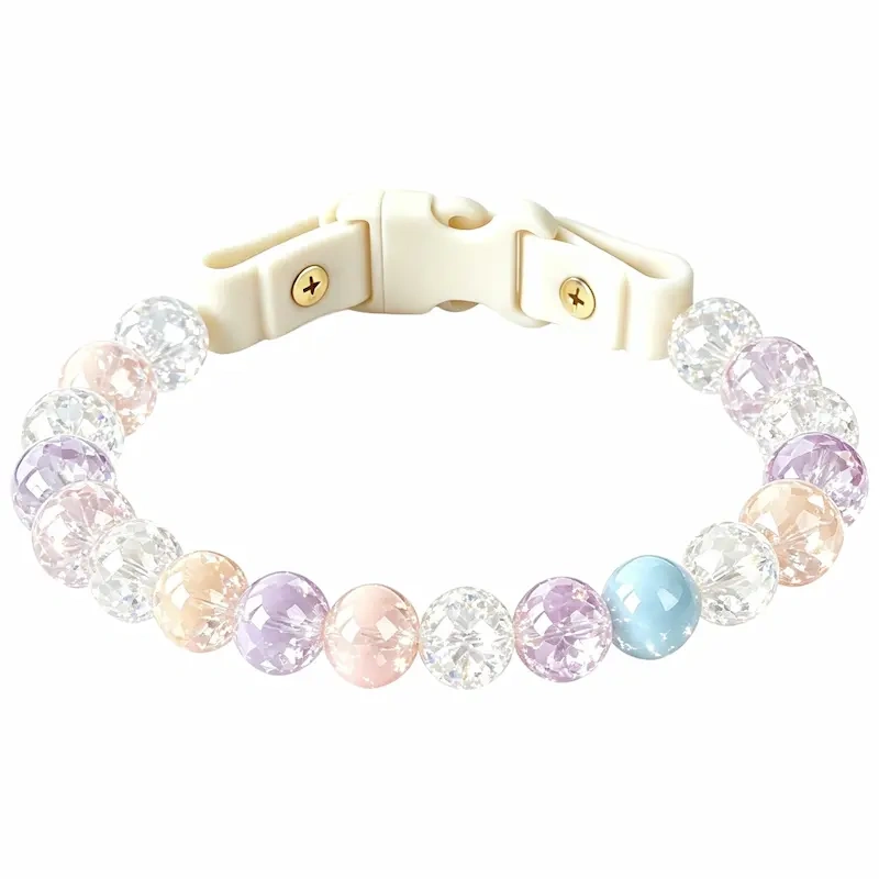 New Hot Macaron Beaded Pet Collar, Cute Glossy Resin Bead Dog Collar with Quick Release Safety Buckle, Adjustable Pastel Color Pet Neck Collar for Dogs, Customizable Wholesale Pet Supplies