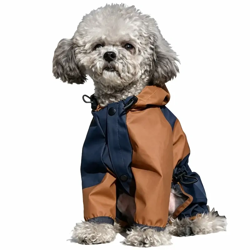 Hot Selling Waterproof Dog Raincoat Hooded Jumpsuit, Color Block Adjustable Drawstring Pet Rain Jacket for Small Medium  Dogs