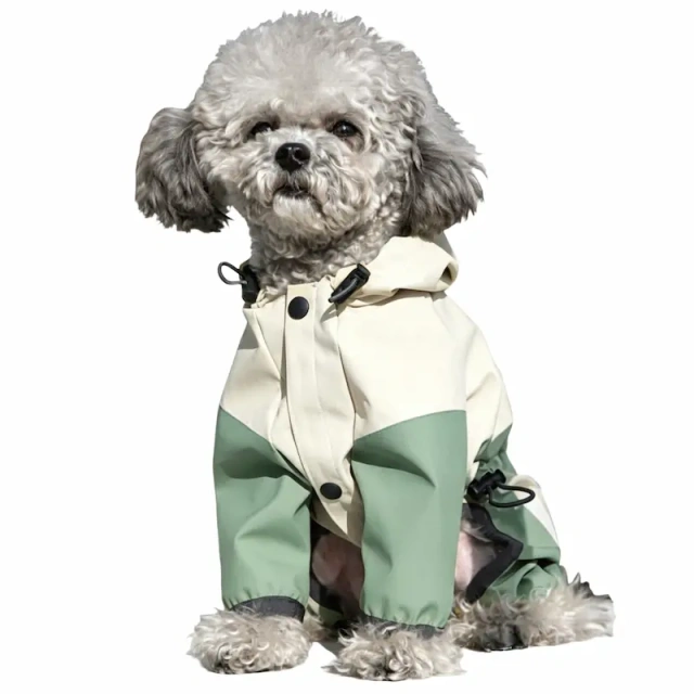 Hot Selling Waterproof Dog Raincoat Hooded Jumpsuit, Color Block Adjustable Drawstring Pet Rain Jacket for Small Medium  Dogs