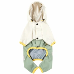 Hot Selling Waterproof Dog Raincoat Hooded Jumpsuit, Color Block Adjustable Drawstring Pet Rain Jacket for Small Medium  Dogs