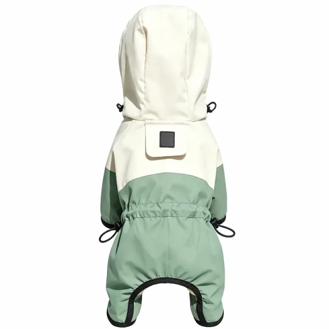 Hot Selling Waterproof Dog Raincoat Hooded Jumpsuit, Color Block Adjustable Drawstring Pet Rain Jacket for Small Medium  Dogs