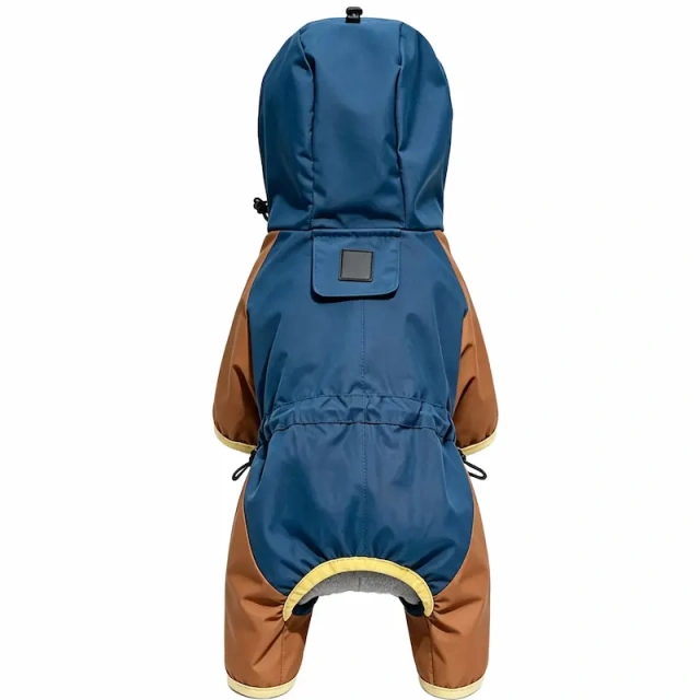 Hot Selling Waterproof Dog Raincoat Hooded Jumpsuit, Color Block Adjustable Drawstring Pet Rain Jacket for Small Medium  Dogs