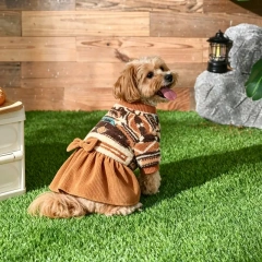 Hot Selling Caramel Ethnic Pattern Sherpa Dog Dress, Soft Fleece Cute Daily Party Pet Apparel, Adjustable Dog Dress for Small‑Medium Dogs, Support Customization