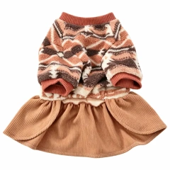 Hot Selling Caramel Ethnic Pattern Sherpa Dog Dress, Soft Fleece Cute Daily Party Pet Apparel, Adjustable Dog Dress for Small‑Medium Dogs, Support Customization