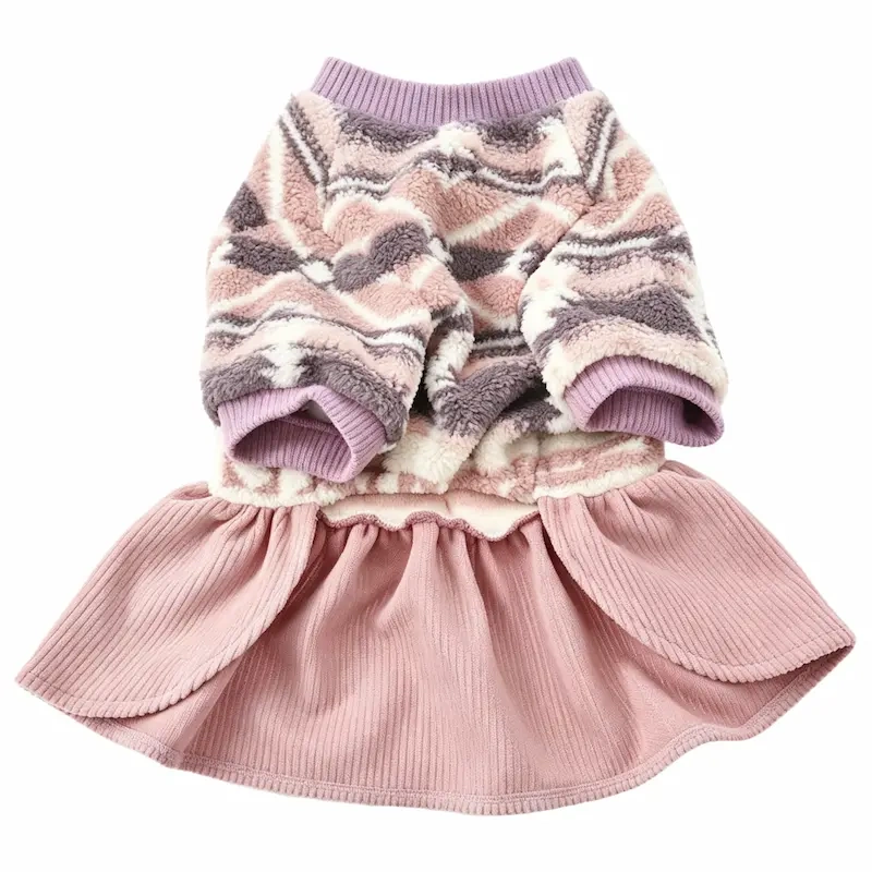 Hot Selling Caramel Ethnic Pattern Sherpa Dog Dress, Soft Fleece Cute Daily Party Pet Apparel, Adjustable Dog Dress for Small‑Medium Dogs, Support Customization