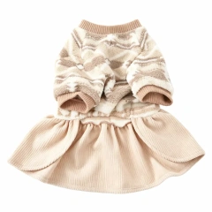 Hot Selling Caramel Ethnic Pattern Sherpa Dog Dress, Soft Fleece Cute Daily Party Pet Apparel, Adjustable Dog Dress for Small‑Medium Dogs, Support Customization