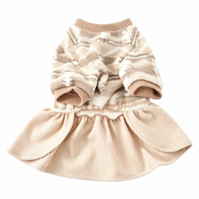 Hot Selling Caramel Ethnic Pattern Sherpa Dog Dress, Soft Fleece Cute Daily Party Pet Apparel, Adjustable Dog Dress for Small‑Medium Dogs, Support Customization