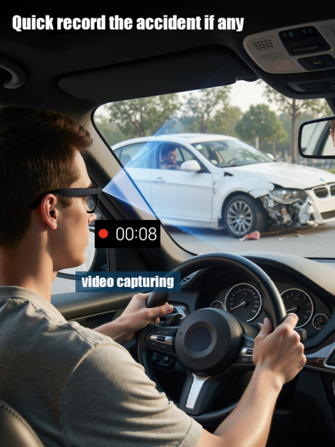 GLS100 8MP camera smart glasses closeup