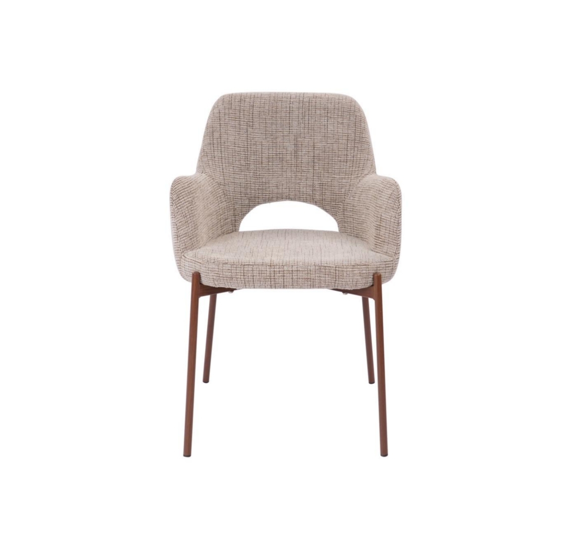 Beige dining chair with walnut transfer legs hole on the back Roda