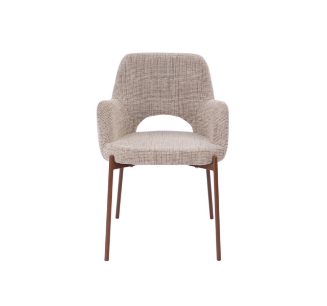 Beige dining chair with walnut transfer legs hole on the back Roda