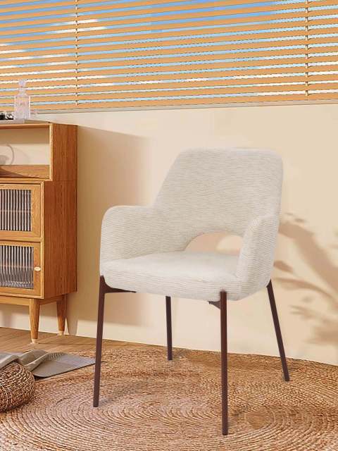 Beige dining chair with walnut transfer legs hole on the back Roda