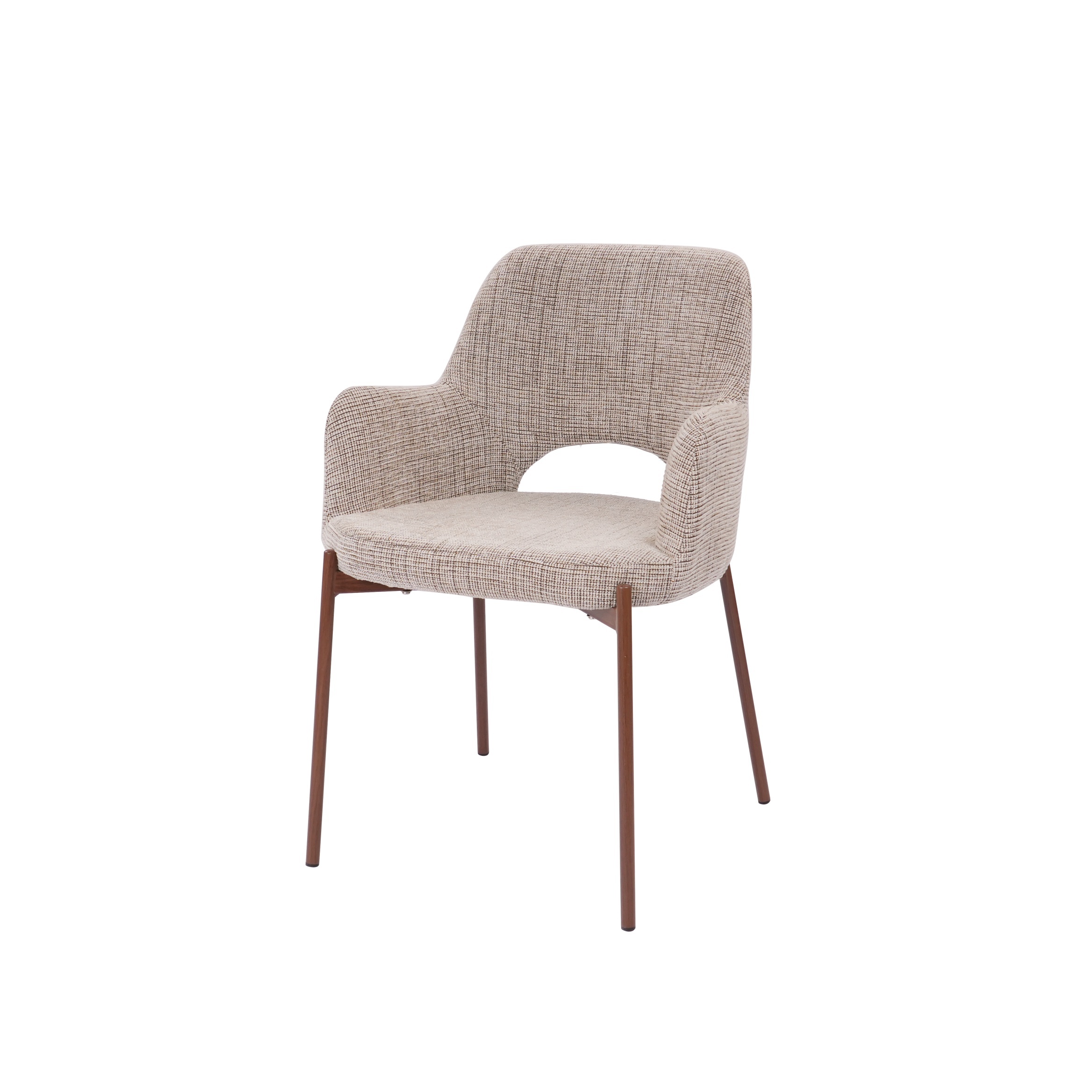 Beige dining chair with walnut transfer legs hole on the back Roda