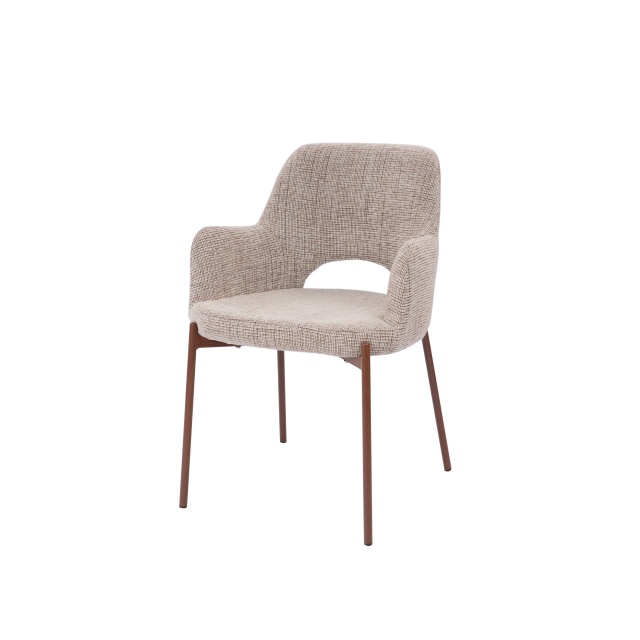 Beige dining chair with walnut transfer legs hole on the back Roda