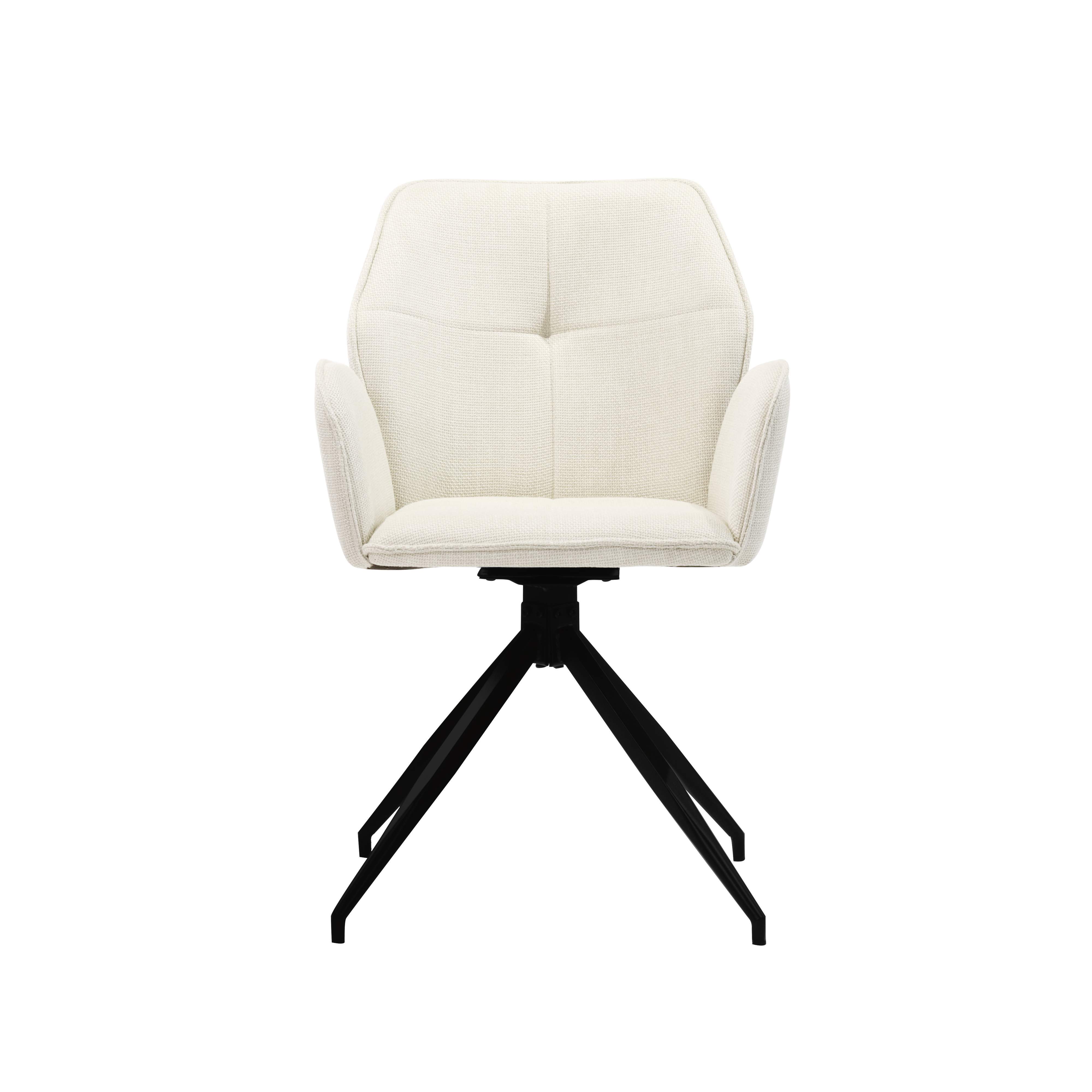 White Linen Fabric Dining Chair With Big Armrest Metal Frame for Home Furniture