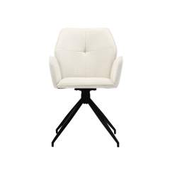 White Linen Fabric Dining Chair With Big Armrest Metal Frame for Home Furniture