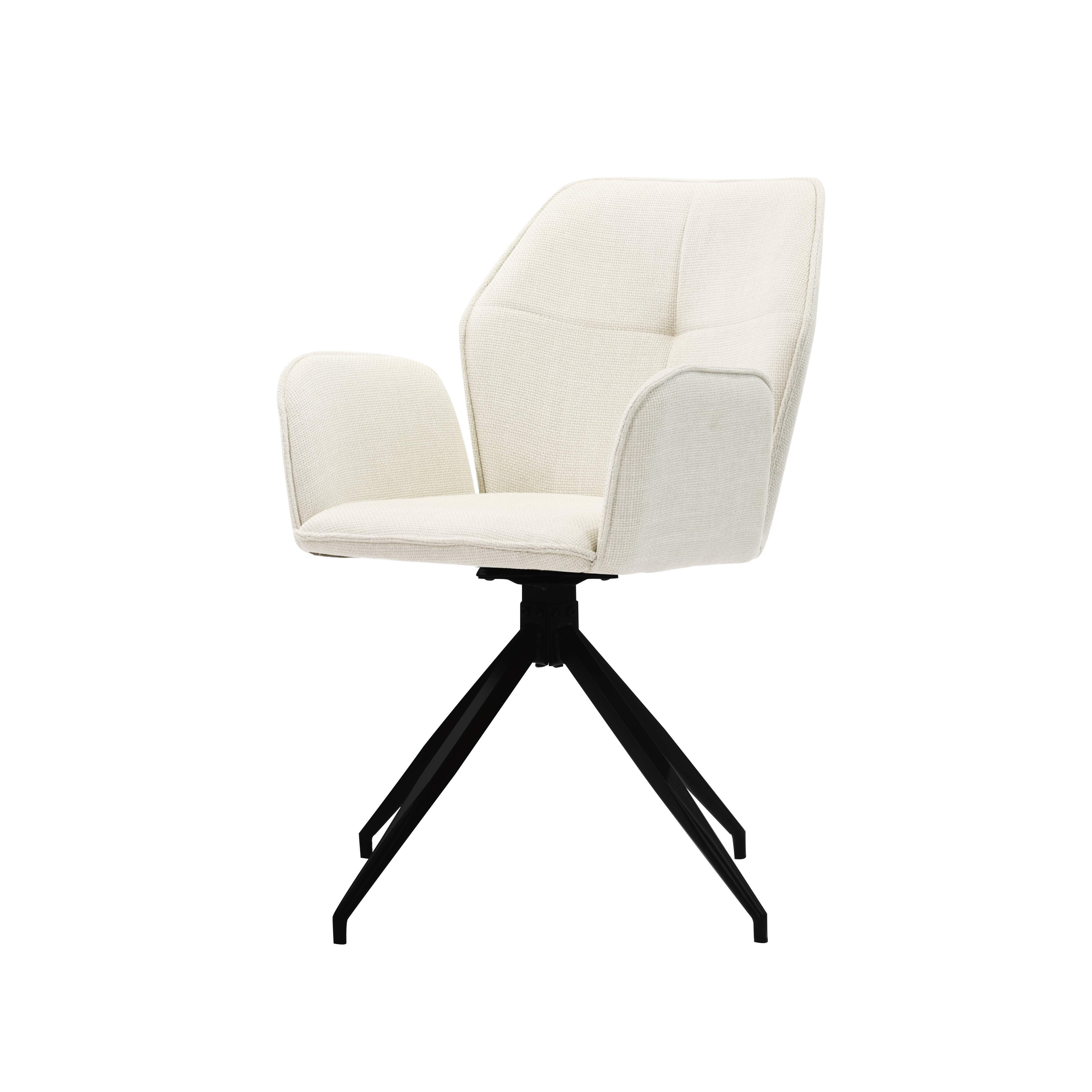 White Linen Fabric Dining Chair With Big Armrest Metal Frame for Home Furniture