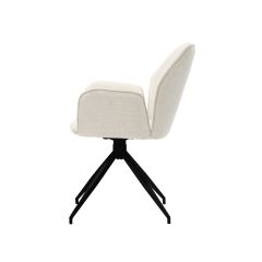 White Linen Fabric Dining Chair With Big Armrest Metal Frame for Home Furniture