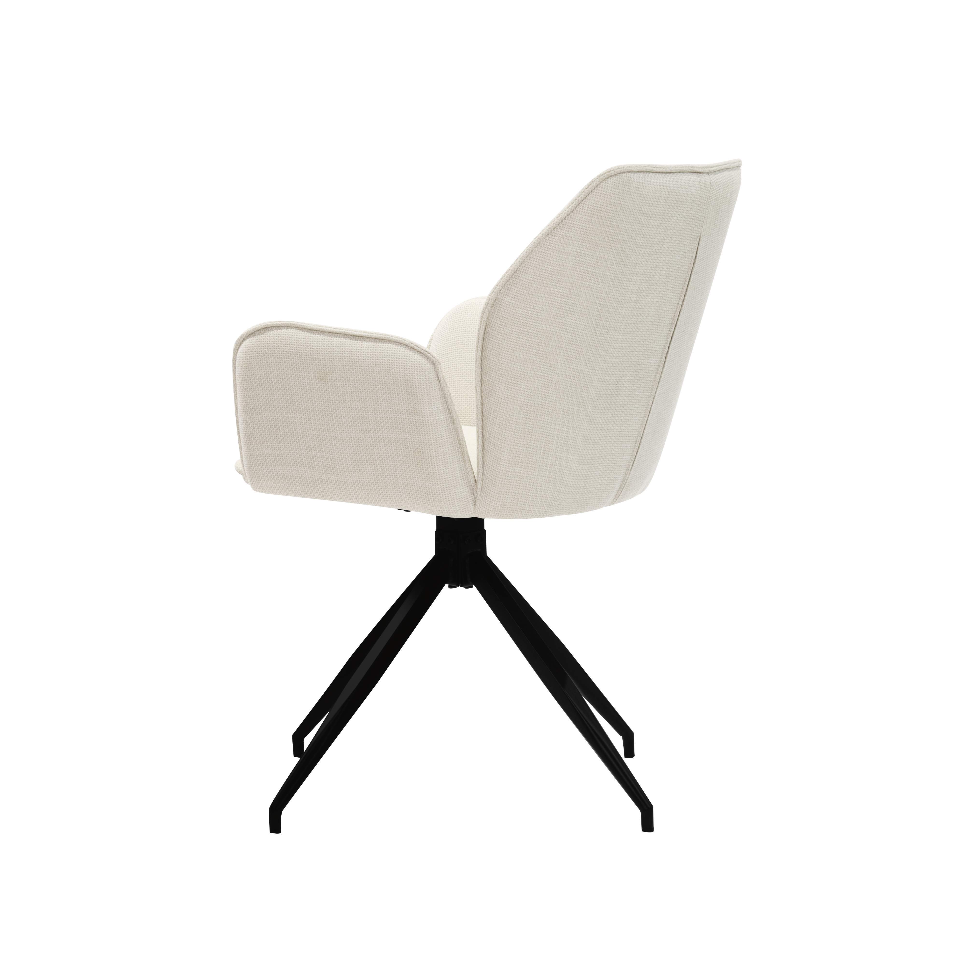 White Linen Fabric Dining Chair With Big Armrest Metal Frame for Home Furniture