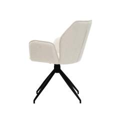 White Linen Fabric Dining Chair With Big Armrest Metal Frame for Home Furniture
