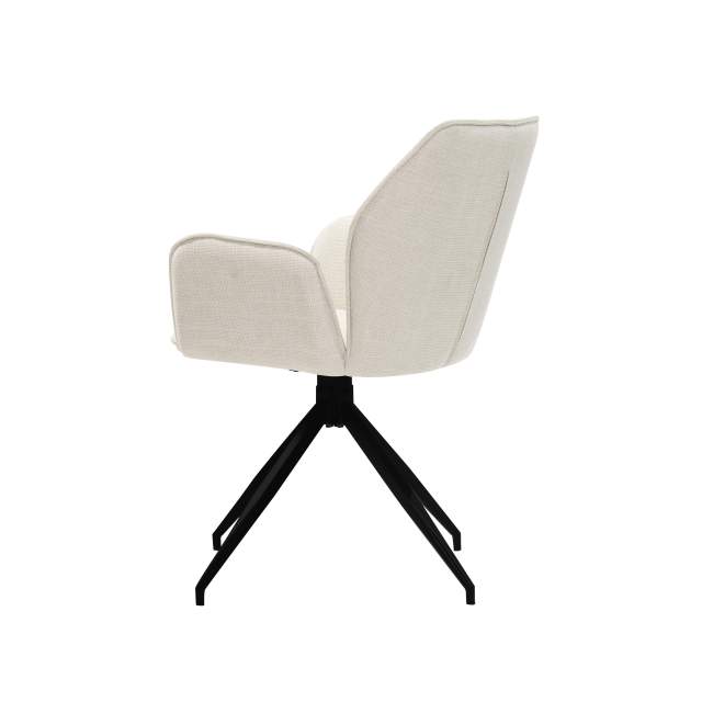 White Linen Fabric Dining Chair With Big Armrest Metal Frame for Home Furniture