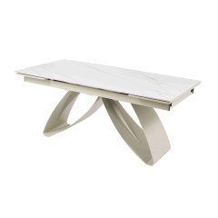 Elegant Expandable Ceramic Dining Table with Butterfly-Inspired Design