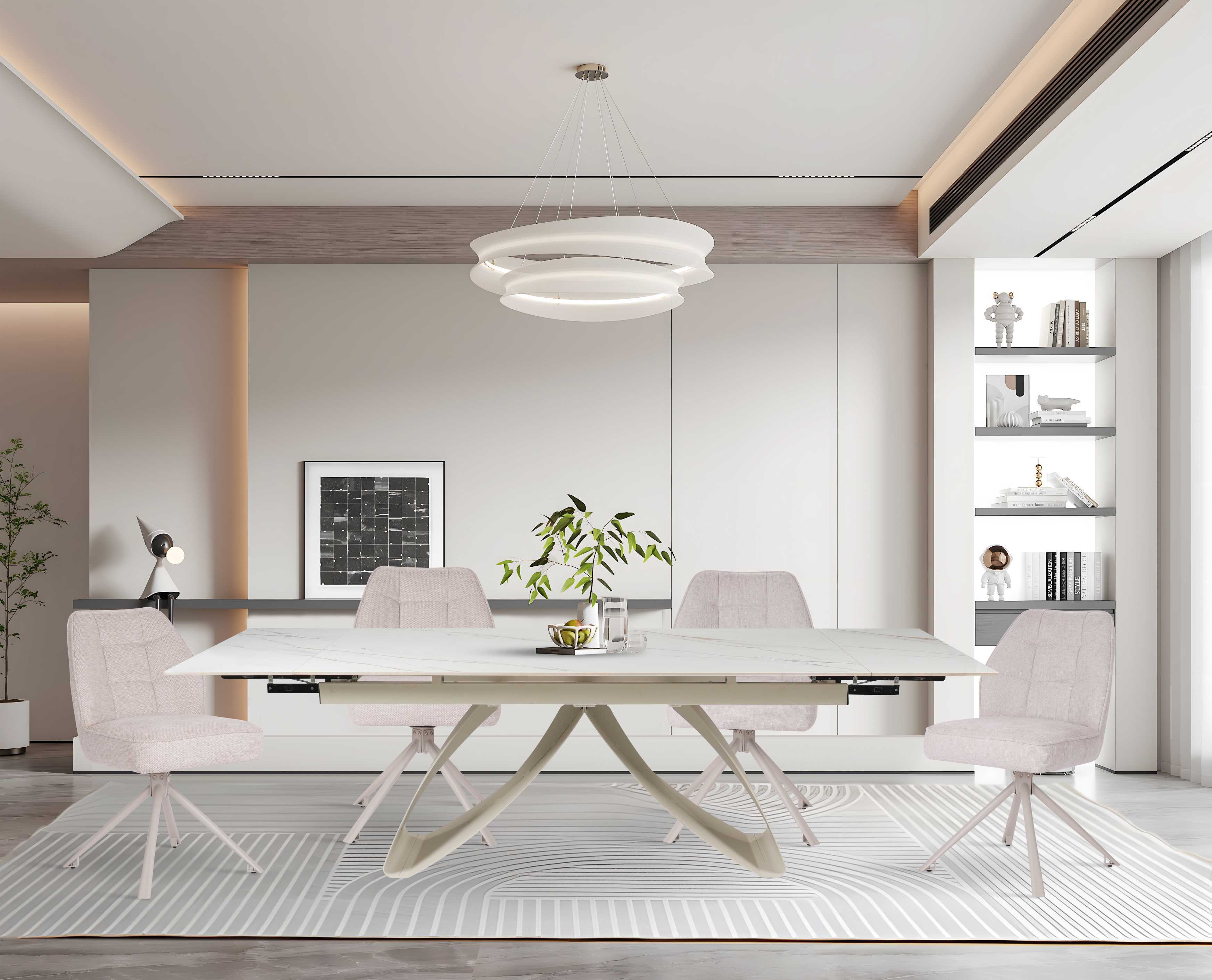 Elegant Expandable Ceramic Dining Table with Butterfly-Inspired Design