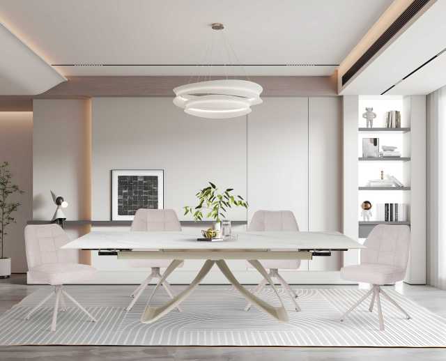 Elegant Expandable Ceramic Dining Table with Butterfly-Inspired Design