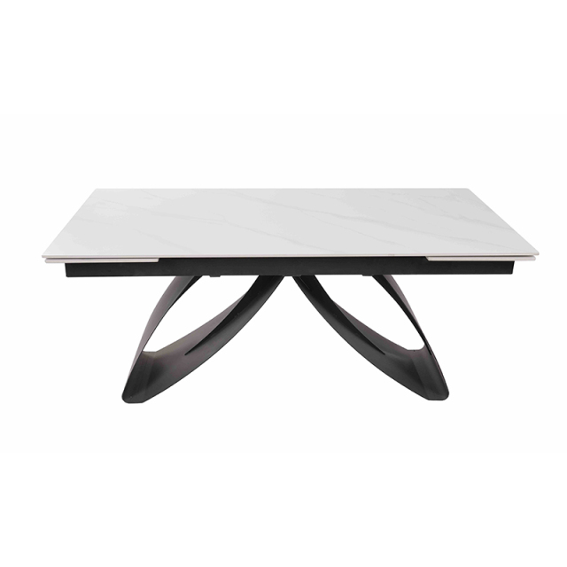 Elegant Expandable Ceramic Dining Table with Butterfly-Inspired Design