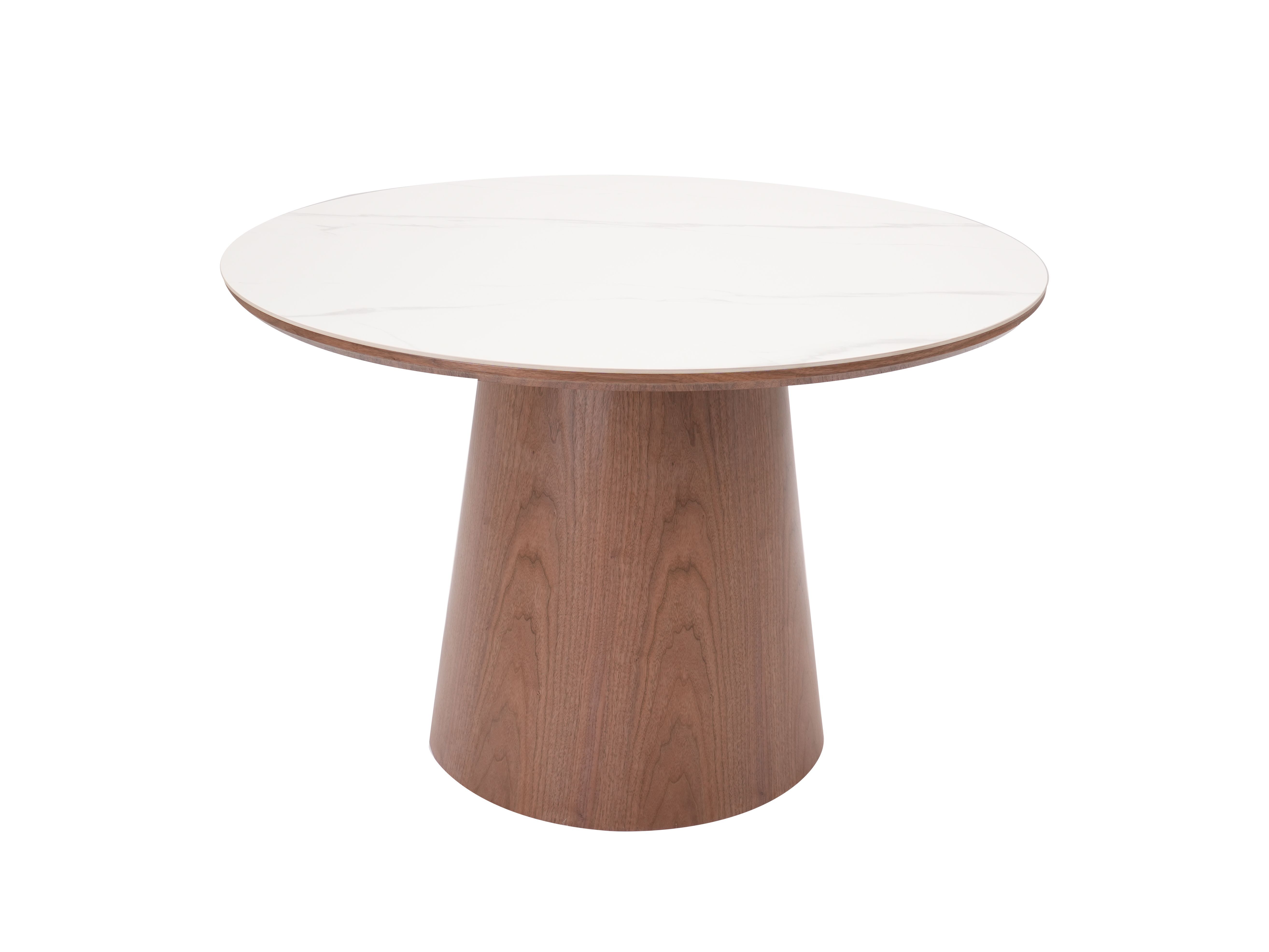Round dining table Combine Double top snow mountaine white ceramic and walnut veneer