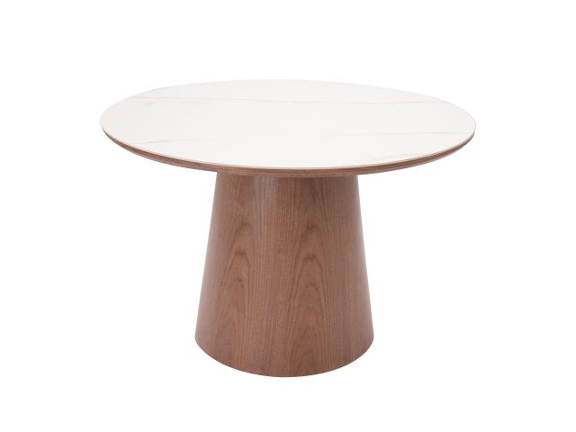 Round dining table Combine Double top snow mountaine white ceramic and walnut veneer