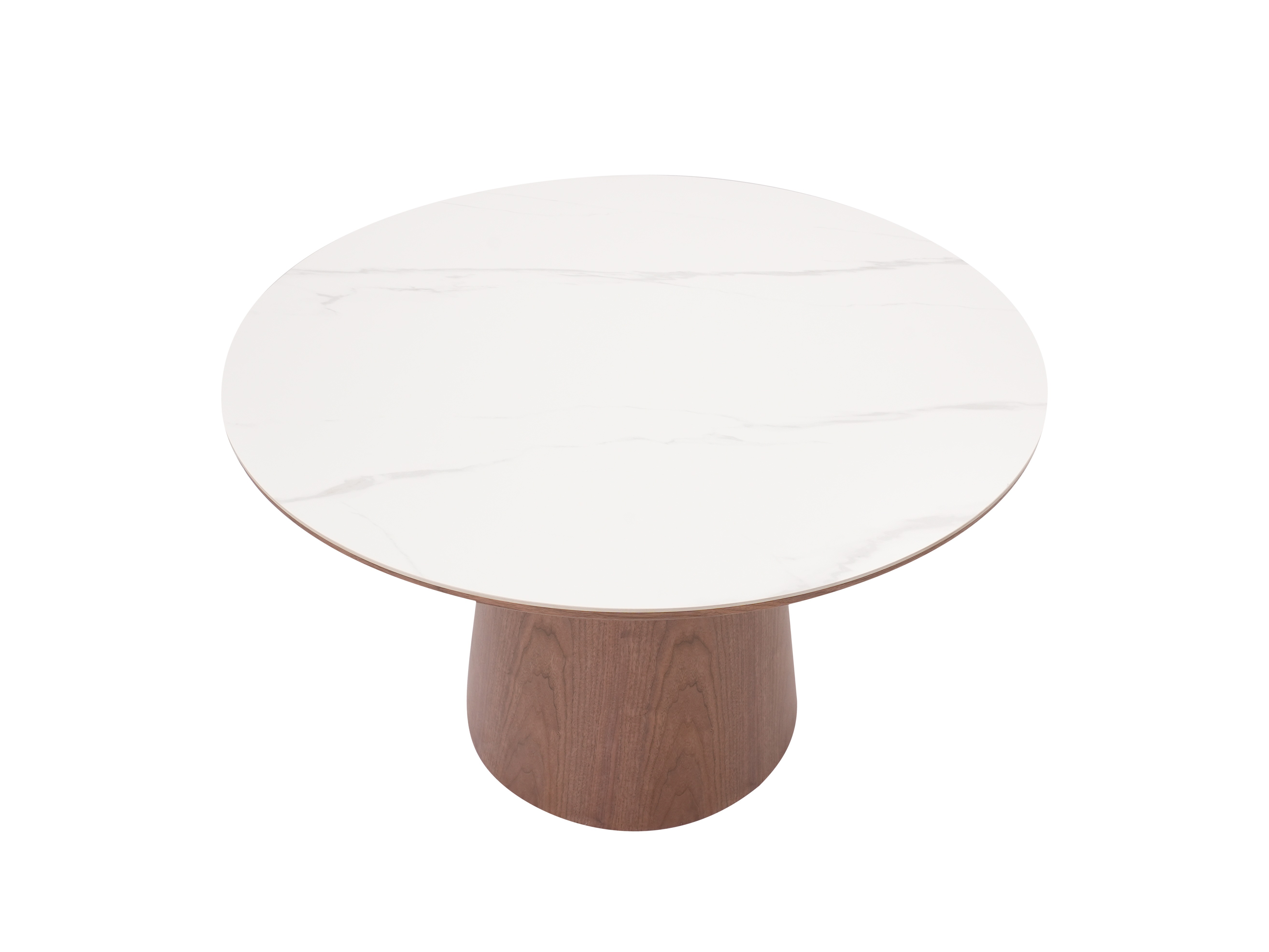 Round dining table Combine Double top snow mountaine white ceramic and walnut veneer