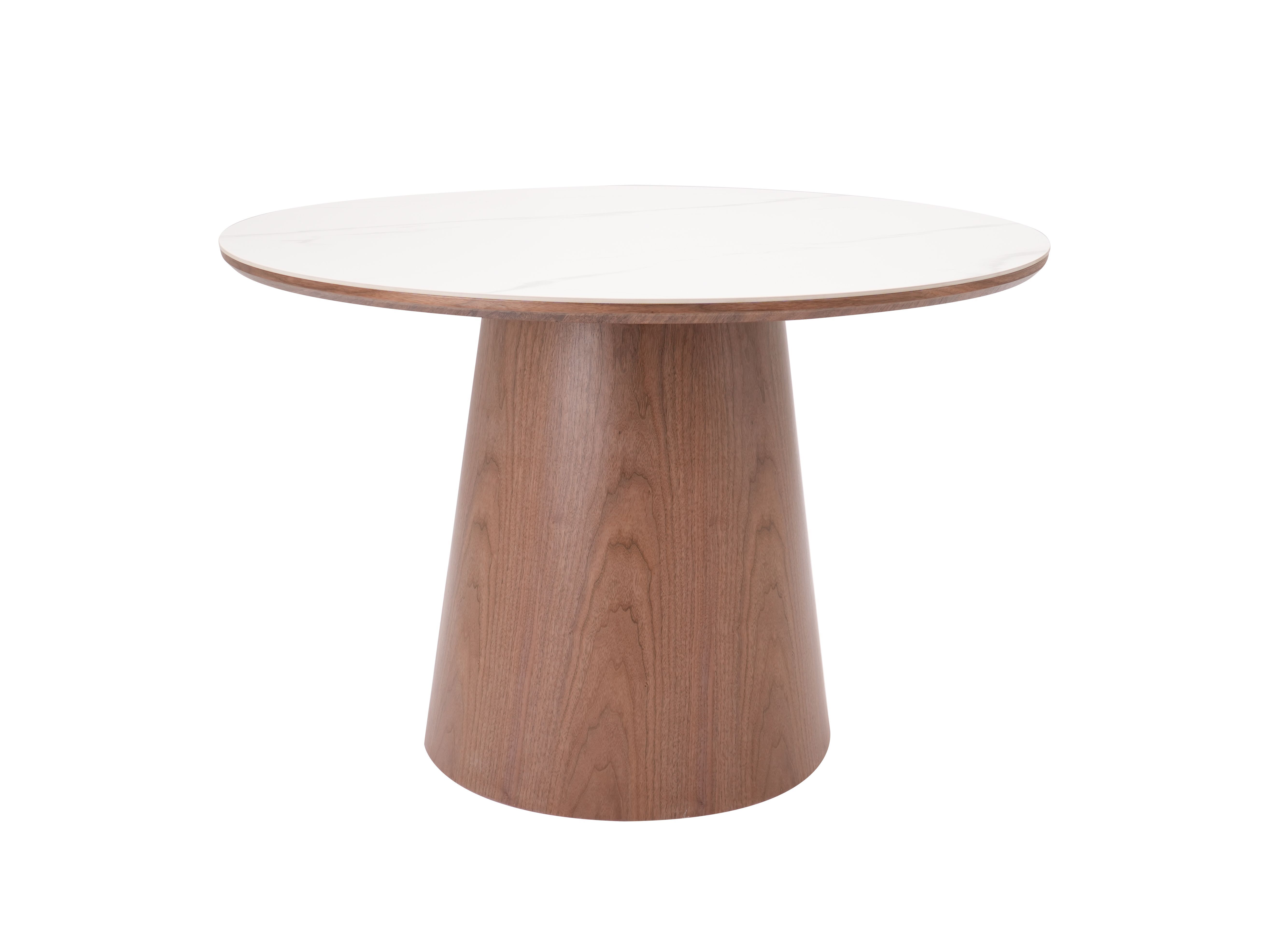 Round dining table Combine Double top snow mountaine white ceramic and walnut veneer
