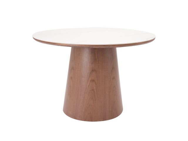 Round dining table Combine Double top snow mountaine white ceramic and walnut veneer