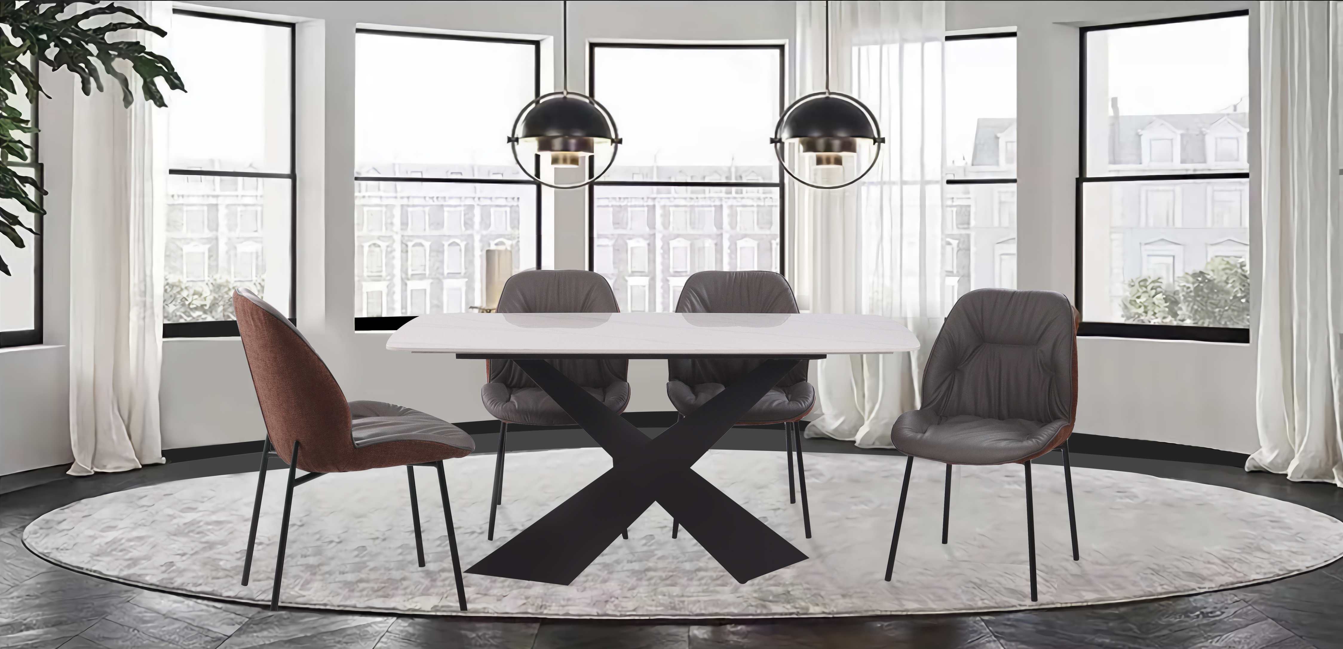 Luxurious Dining Table with Italy gray ceramic top and black sandy legs