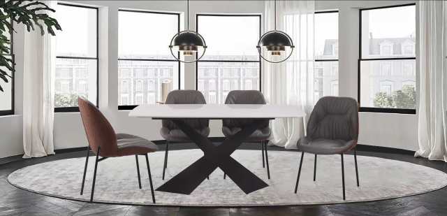 Luxurious Dining Table with Italy gray ceramic top and black sandy legs