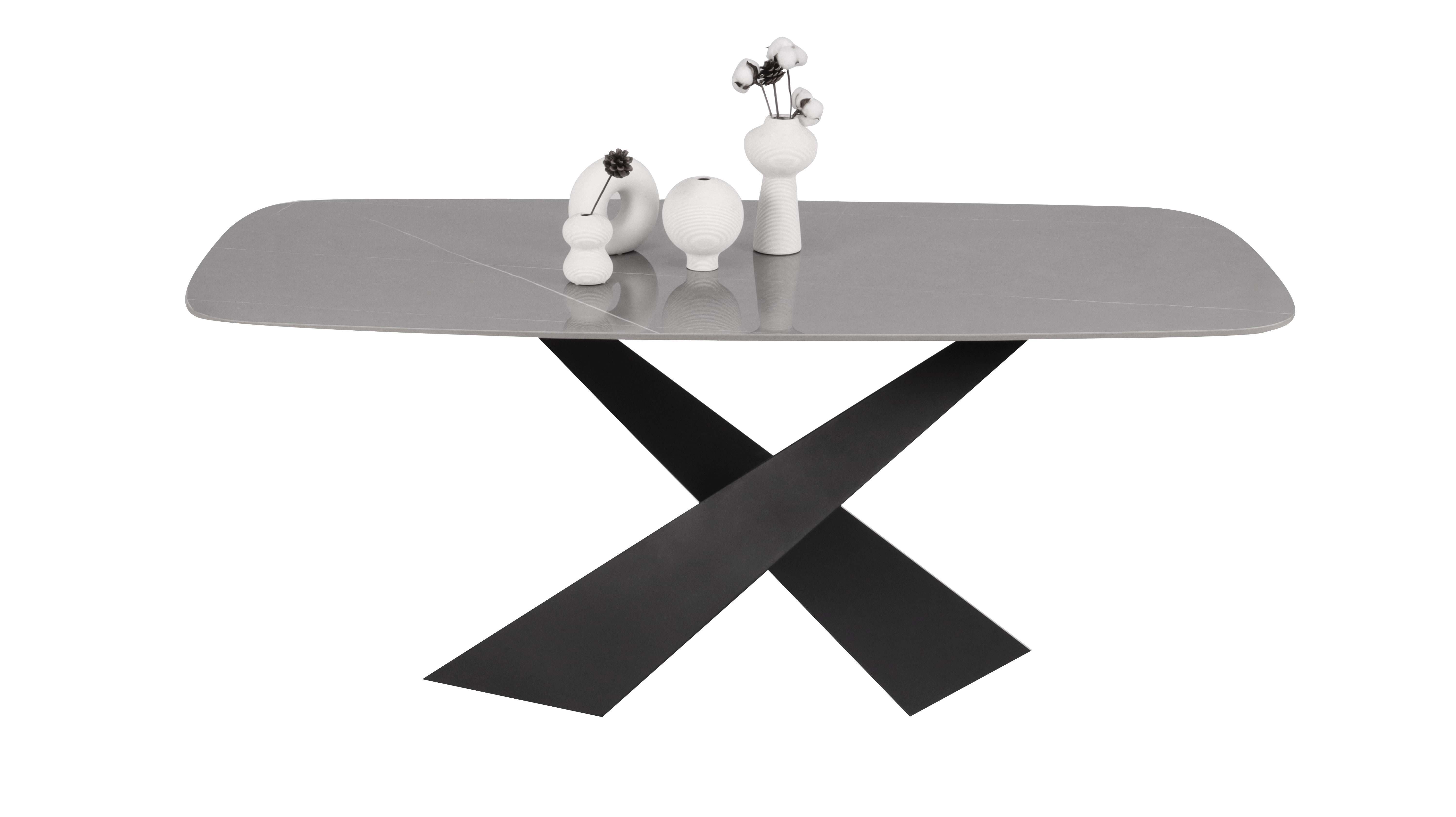 Luxurious Dining Table with Italy gray ceramic top and black sandy legs