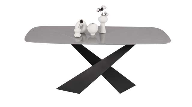 Luxurious Dining Table with Italy gray ceramic top and black sandy legs