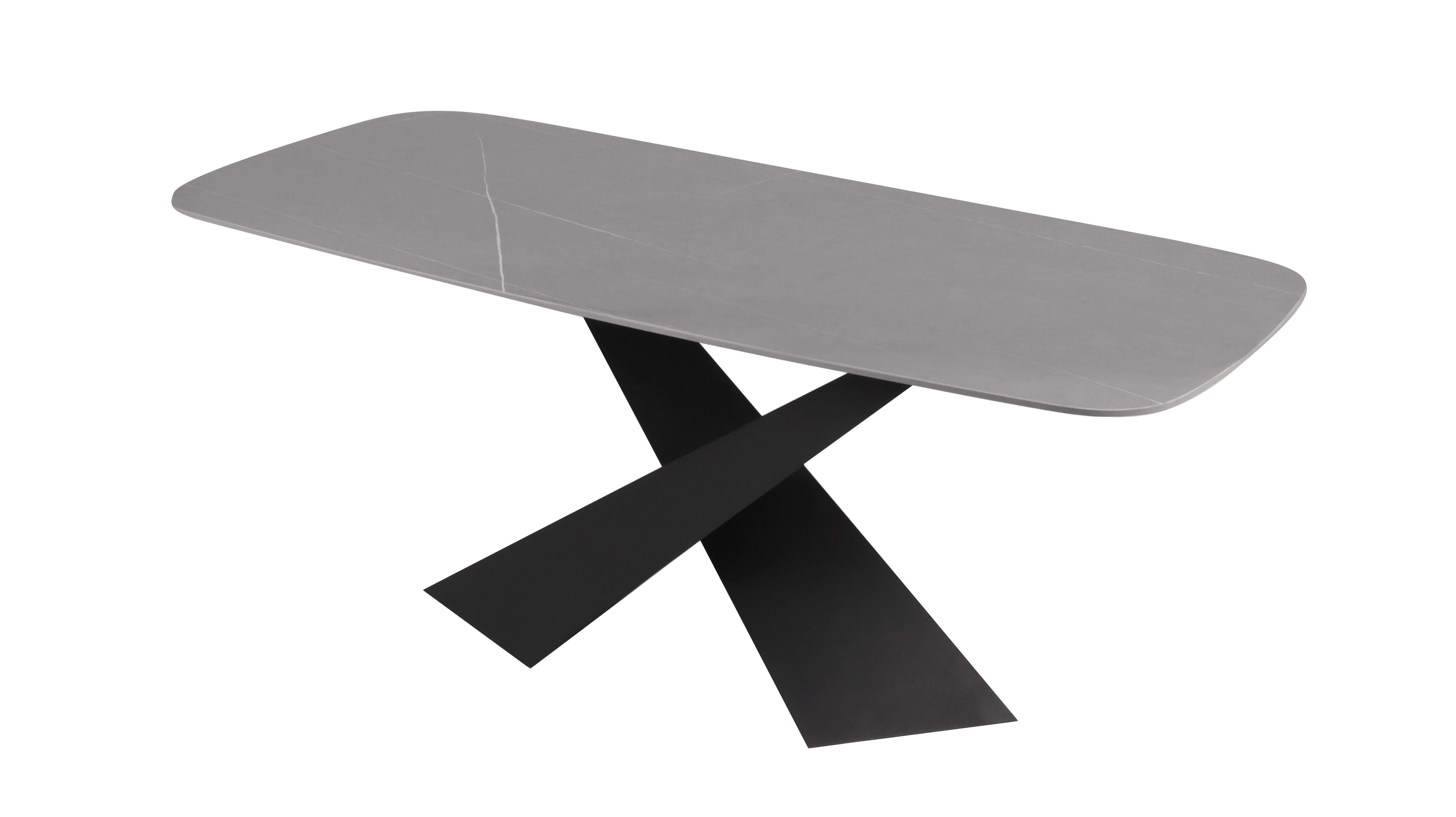 Luxurious Dining Table with Italy gray ceramic top and black sandy legs