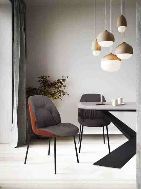Luxurious Dining Table with Italy gray ceramic top and black sandy legs
