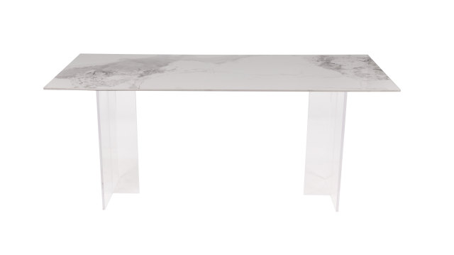 Newly Modern rectangular dining table with ceramic top and Acrylic legs