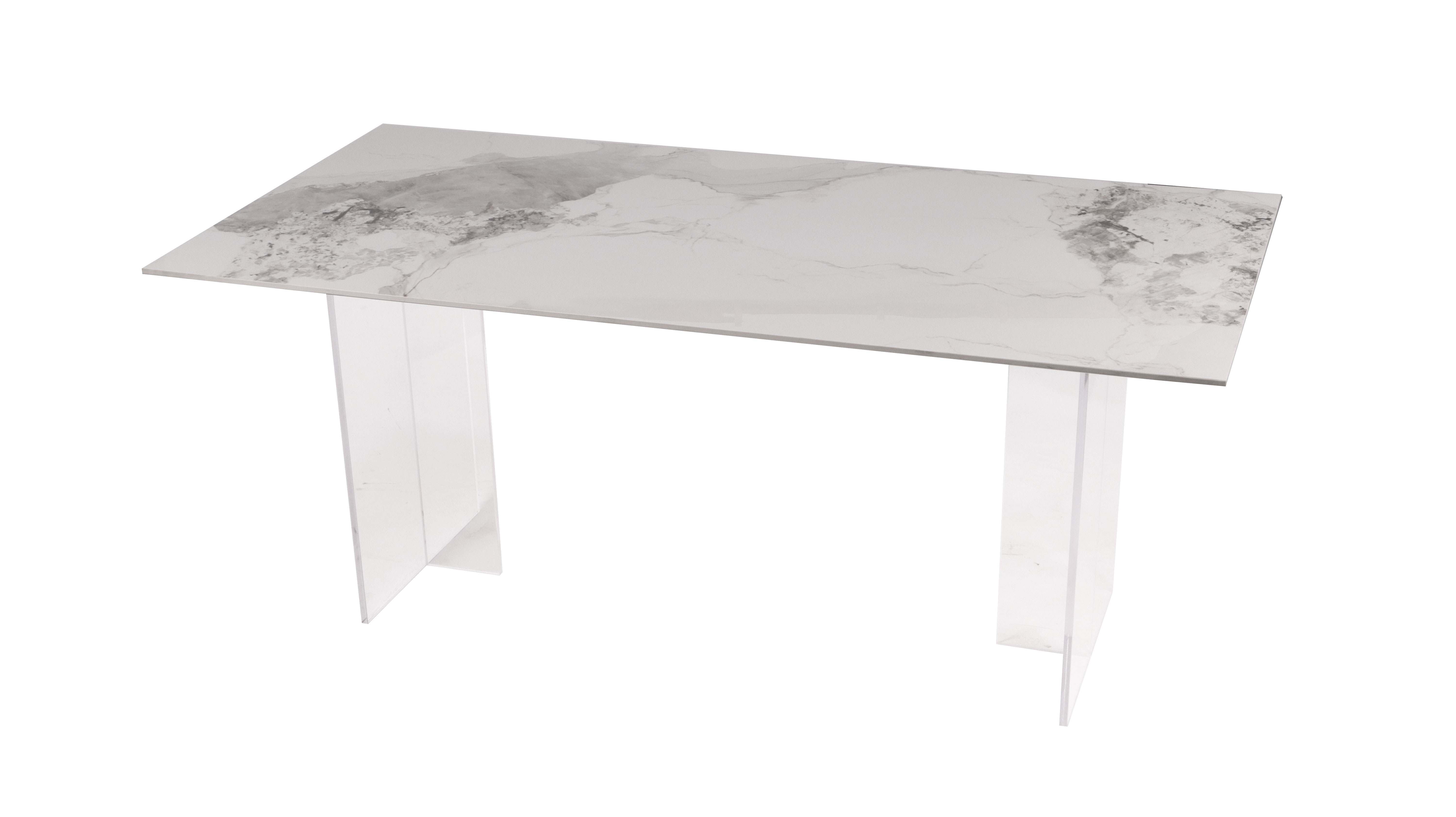 Newly Modern rectangular dining table with ceramic top and Acrylic legs