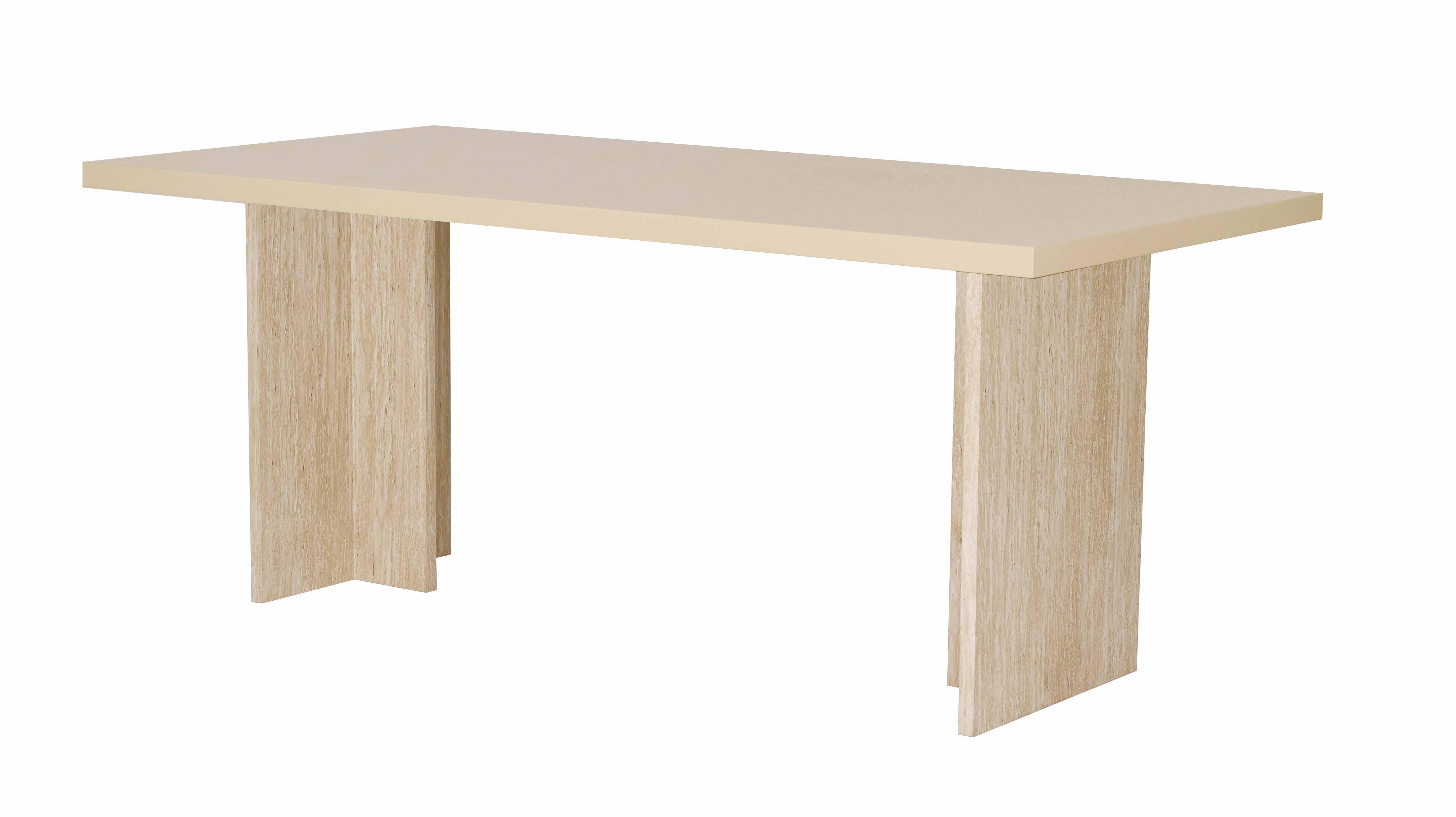 Nordic style beige painted rectangular dining table with Grey Travertine paper veneer